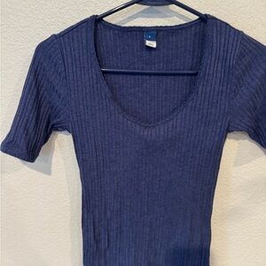 Blue Ribbed Women's Top
